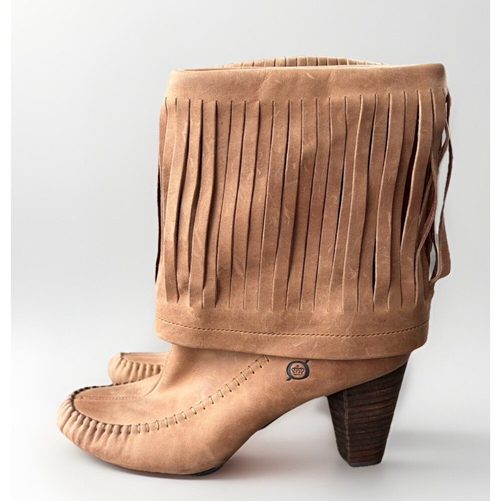 Born Banbury Fringe Moc Boots Size 6 Brown Leather Western Boho